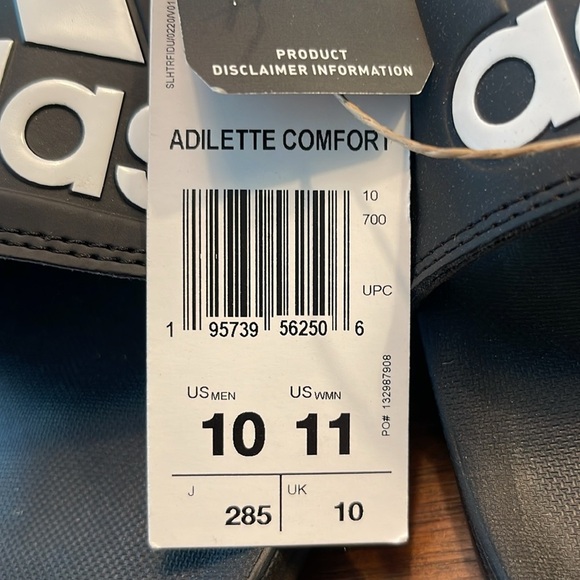 Adidas | Adilette Comfort Slides | Black Cushy Unisex | Men’s 10 / Women’s 11 - Picture 2 of 5